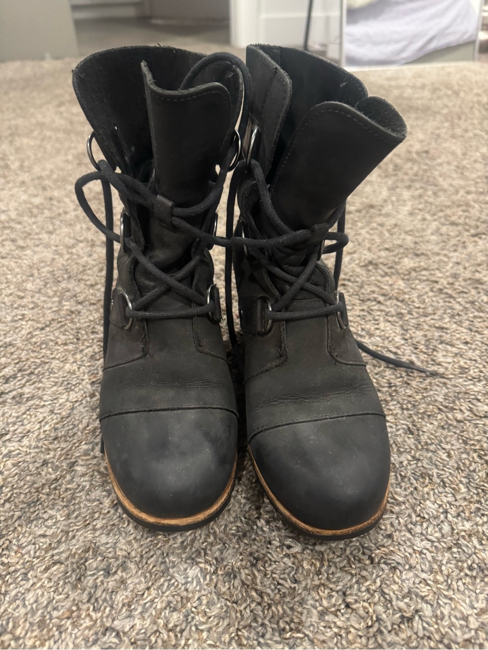Sorel Black Lace-Up Combat Ankle Boots